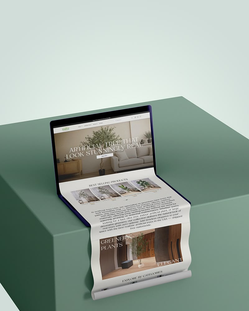 Artificial Tree USA store on a folding screen mockup