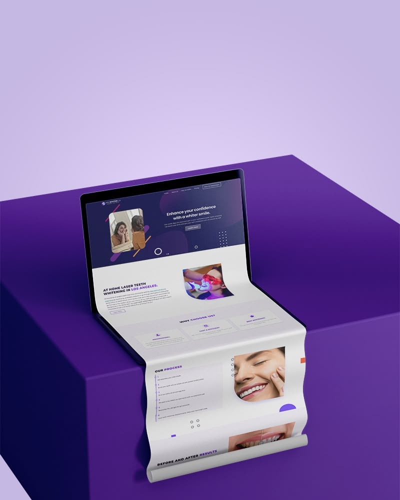 We Whiten LA website on a folding screen mockup